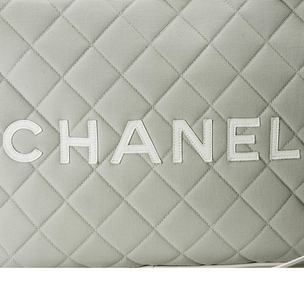 Chanel Light Grey/White Quilted Canvas and Leather Messenger Bag 5