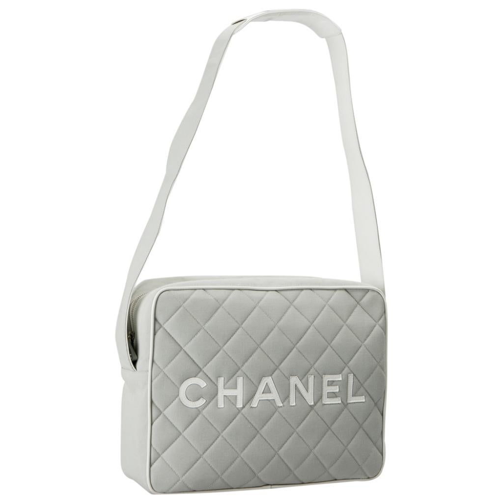 Gray Chanel Light Grey/White Quilted Canvas and Leather Messenger Bag