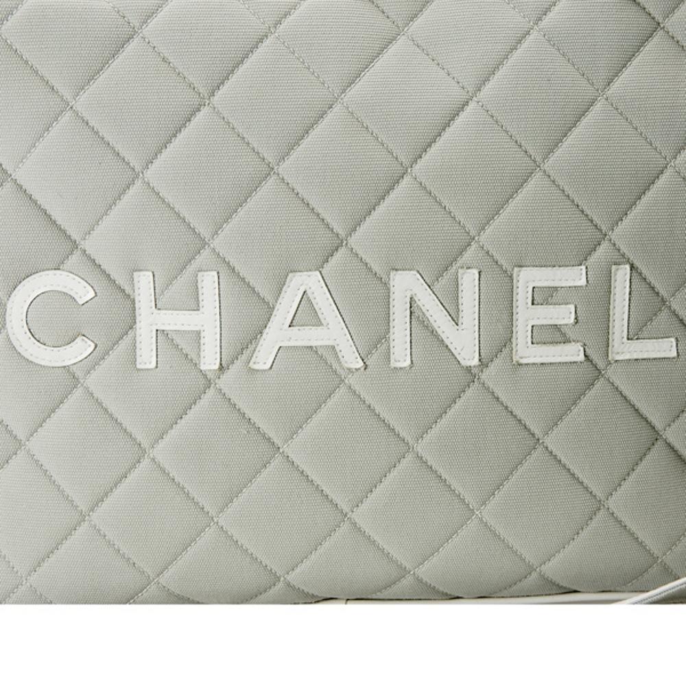 Gray Chanel Light Grey/White Quilted Canvas and Leather Messenger Bag