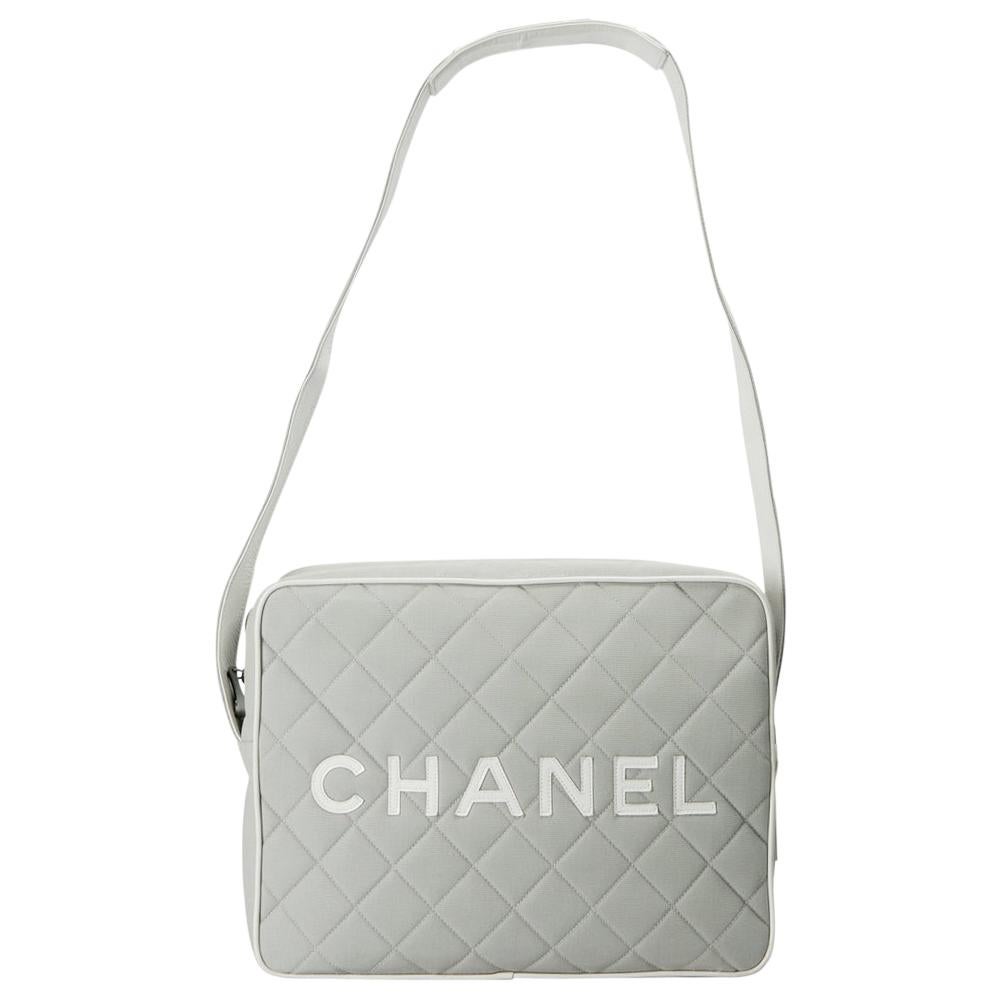 Chanel Light Grey/White Quilted Canvas and Leather Messenger Bag
