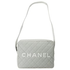 Chanel Light Grey/White Quilted Canvas and Leather Messenger Bag
