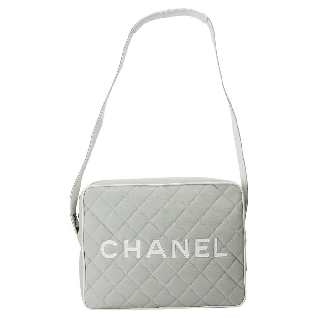 Chanel Light Grey/White Quilted Canvas and Leather Messenger Bag For ...