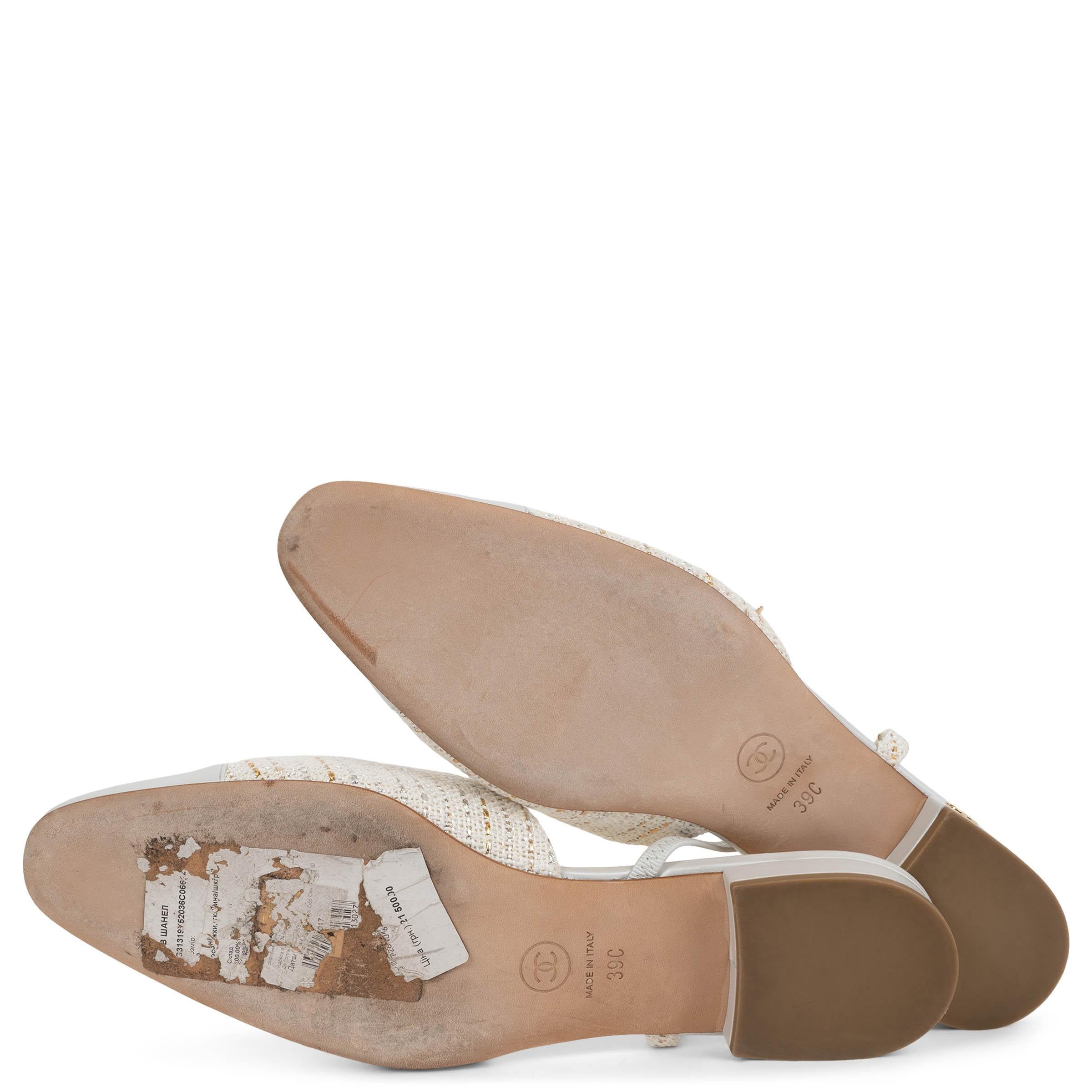 CHANEL hellgrau & weiß TWEED & LEATHER SLINGBACK Flats Schuhe 39 im Angebot 5