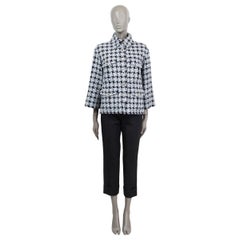 CHANEL light & navy blue cotton 2019 19B HOUNDSTOOTH TWEED Jacket 38 S