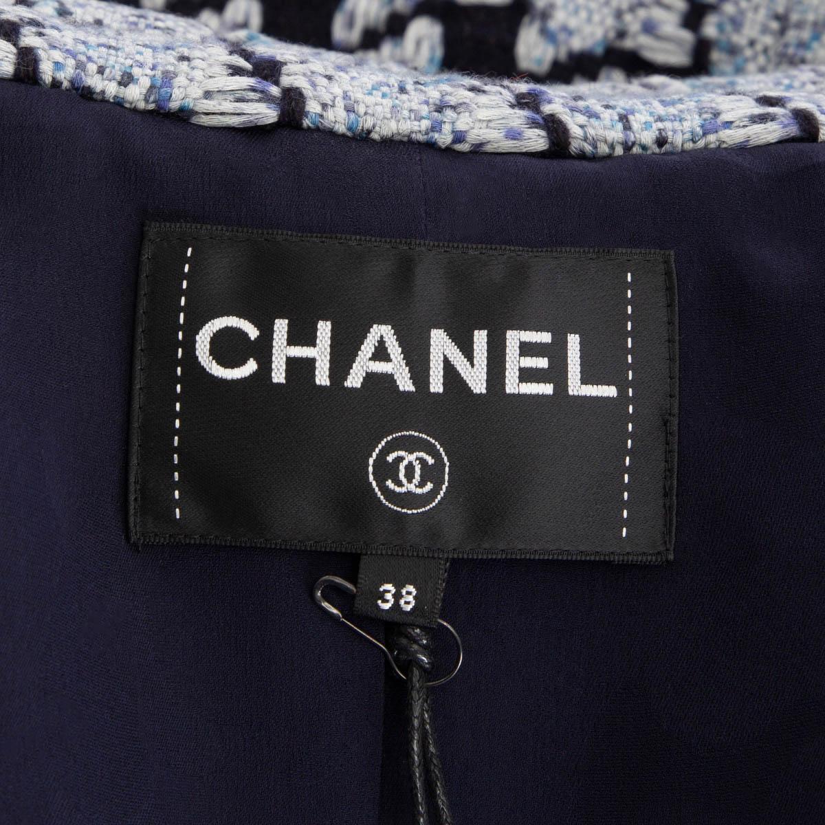 CHANEL light & navy blue cotton 2019 19B HOUNDSTOOTH TWEED Jacket 38 S 1
