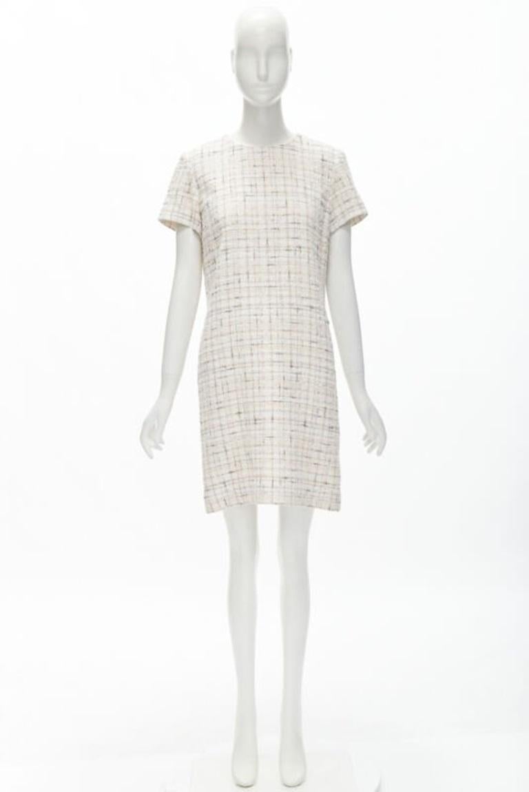 CHANEL light pink beige black check tweed short sleeve sheath dress FR38 M 5
