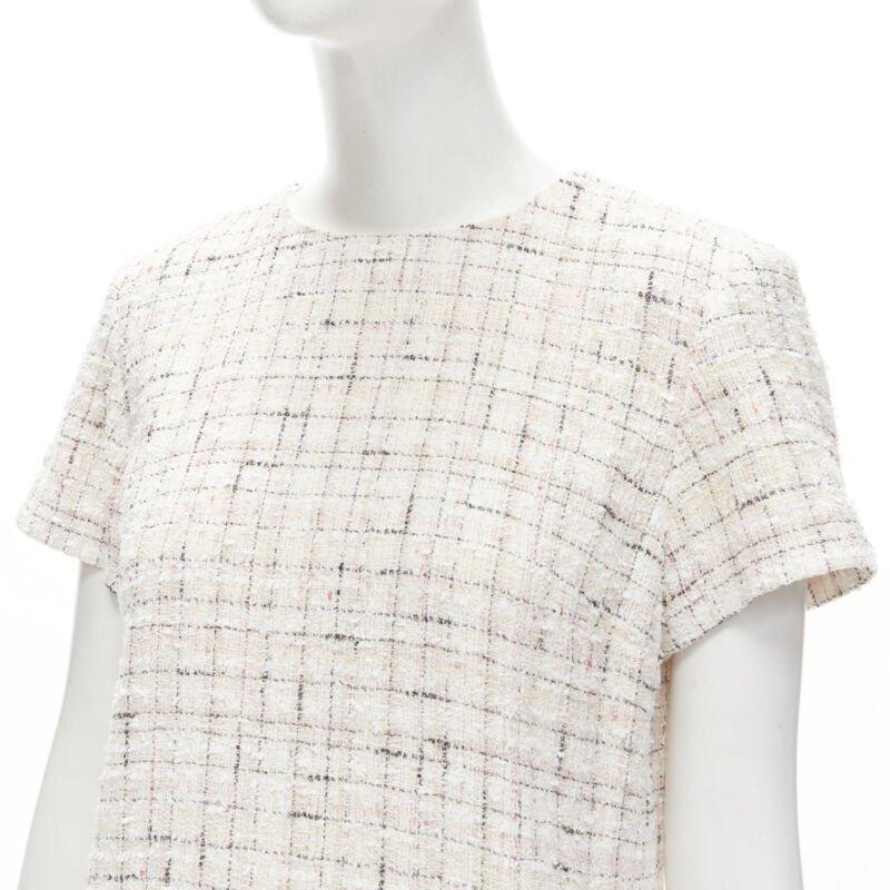 CHANEL light pink beige black check tweed short sleeve sheath dress FR38 M 2