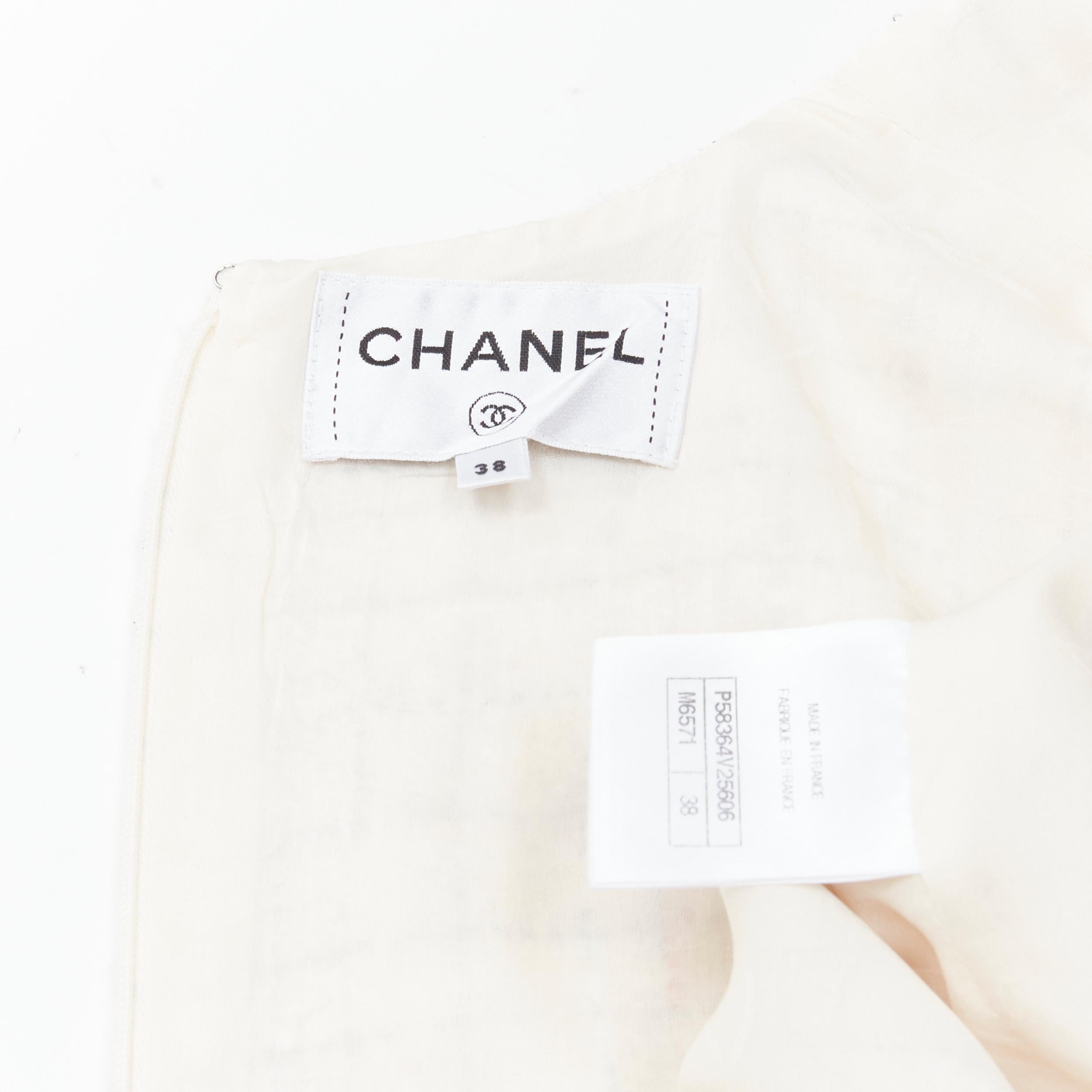 CHANEL light pink beige black check tweed short sleeve sheath dress FR38 M For Sale 4