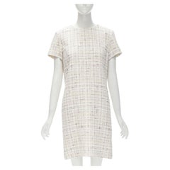 CHANEL light pink beige black check tweed short sleeve sheath dress FR38 M