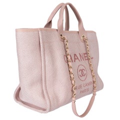 CHANEL light pink canvas 2020 20P DEAUVILLE MEDIUM Tote Bag