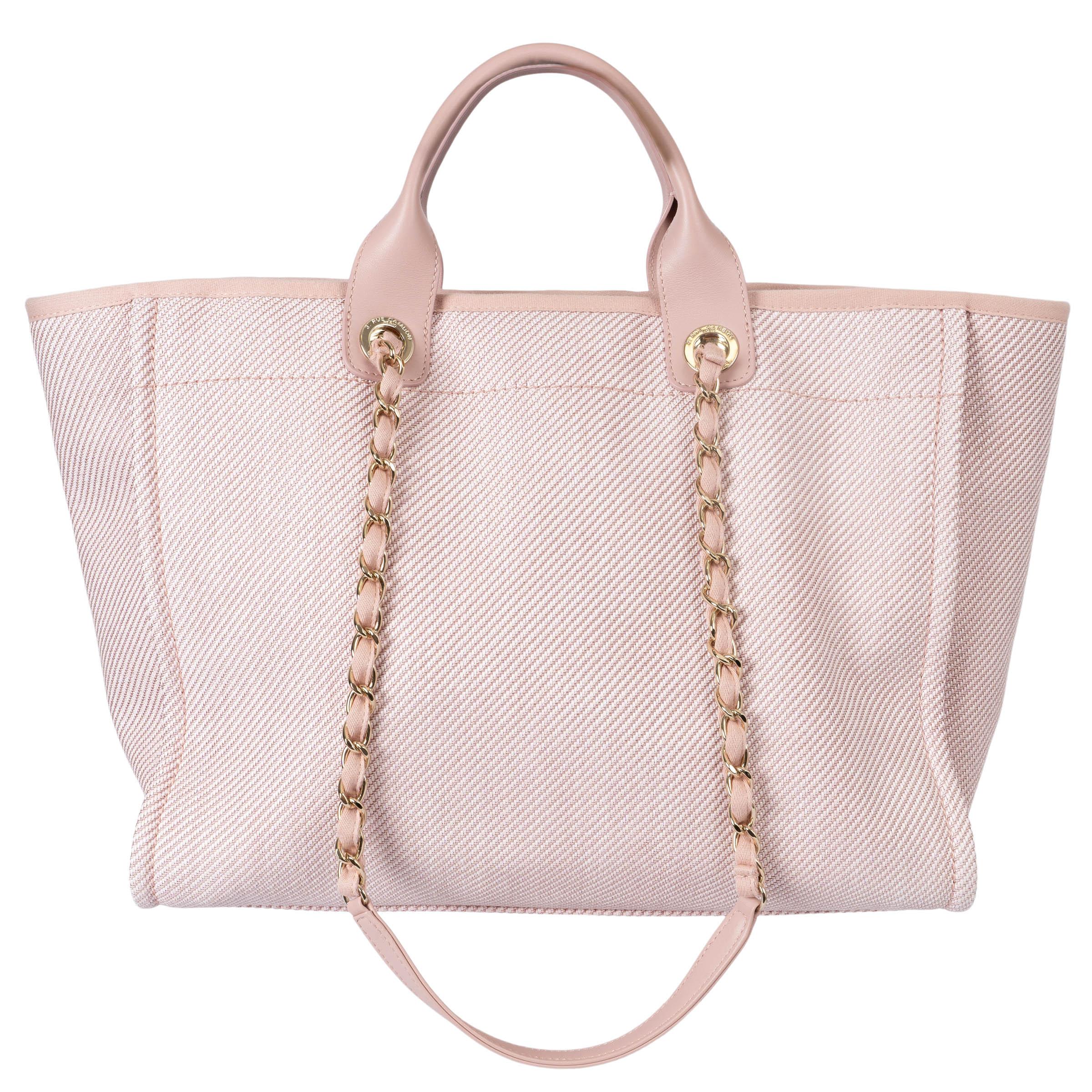 Beige CHANEL light pink canvas 2020 20P DEAUVILLE MEDIUM Tote Bag