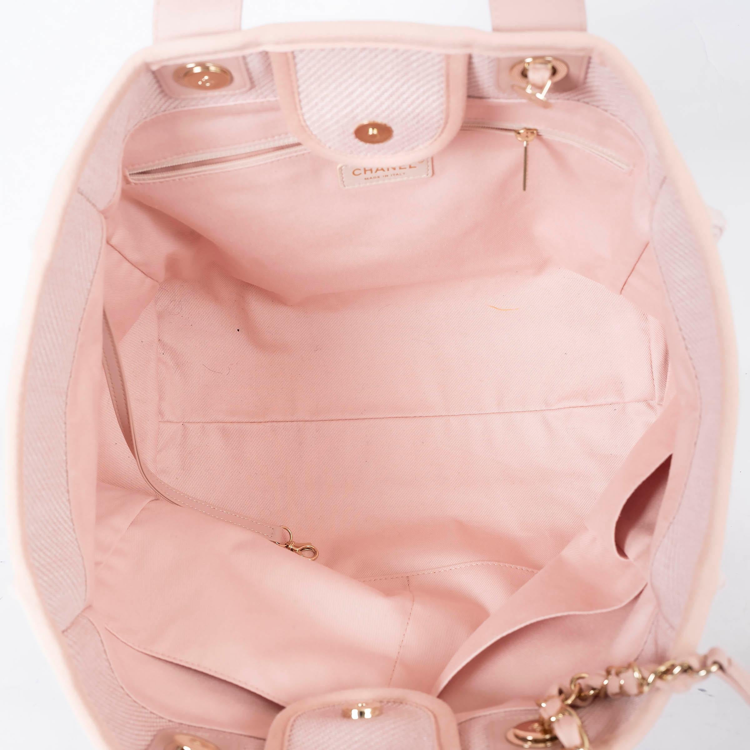 CHANEL light pink canvas 2020 20P DEAUVILLE MEDIUM Tote Bag 1