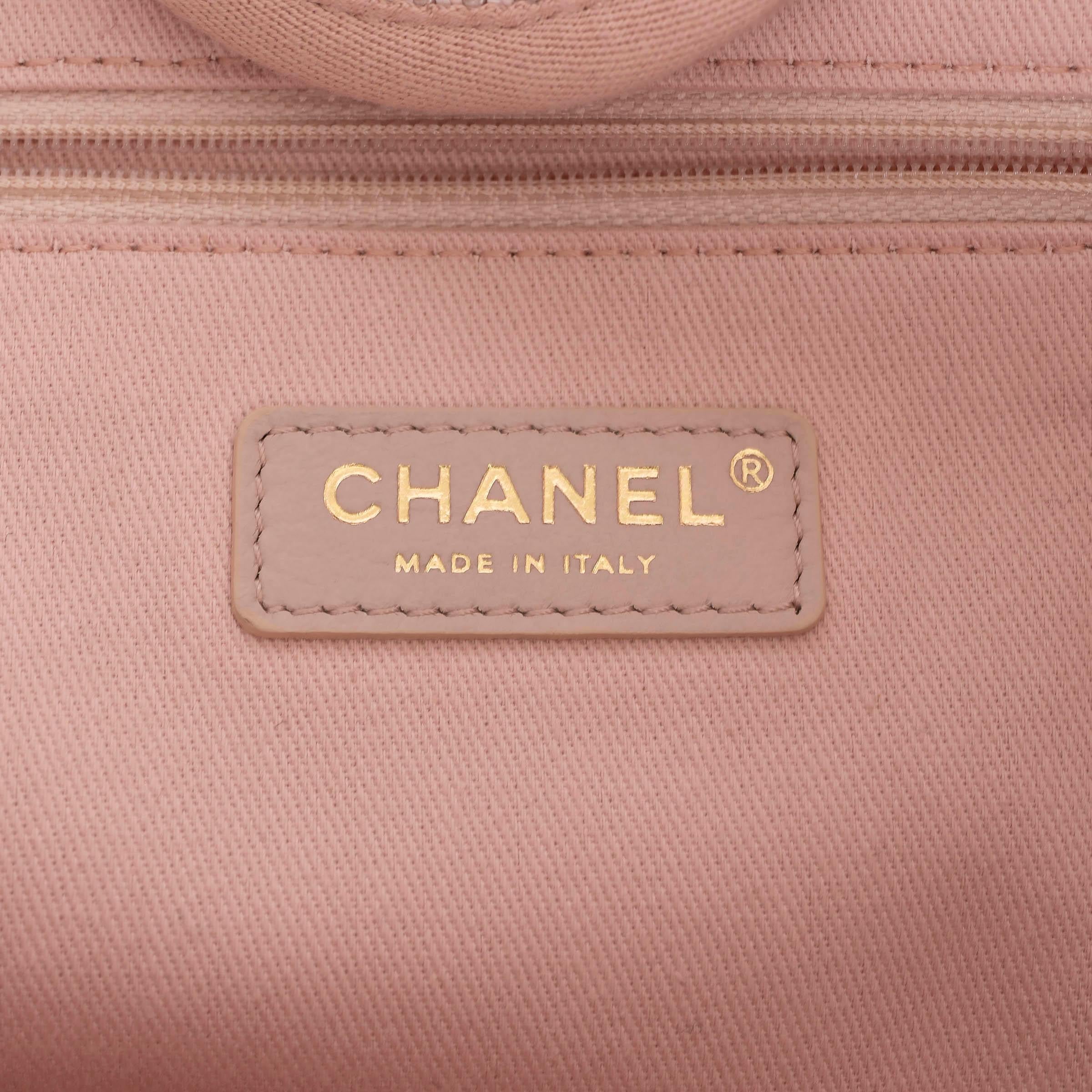 CHANEL light pink canvas 2020 20P DEAUVILLE MEDIUM Tote Bag 2