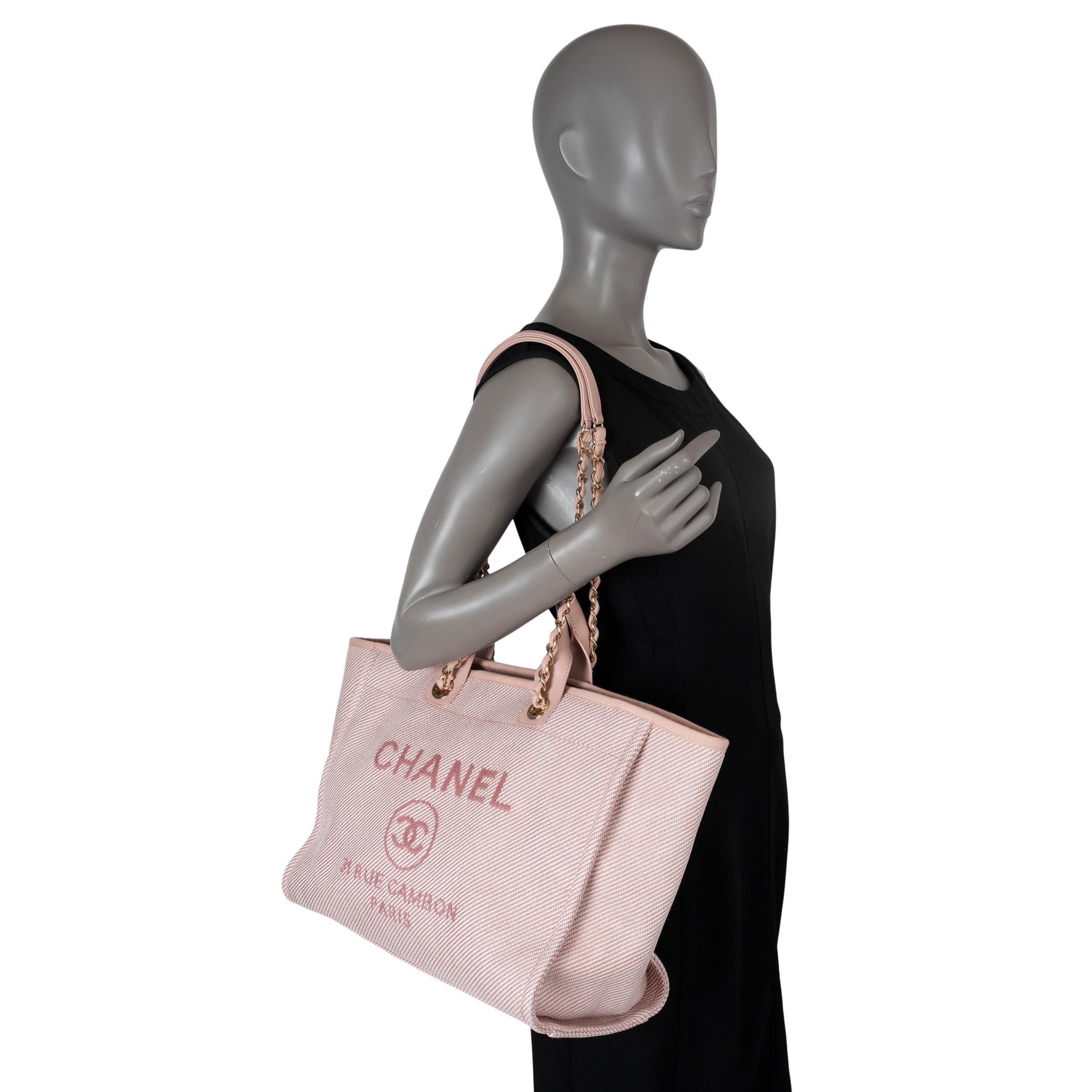 CHANEL light pink canvas 2020 20P DEAUVILLE MEDIUM Tote Bag 4