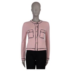CHANEL rosa claro cachemira 21S CONTRASTE TRIM Cárdigan Jersey 38 S