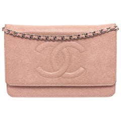 Chanel Light Pink Caviar Leather Wallet On Chain WOC Bag 