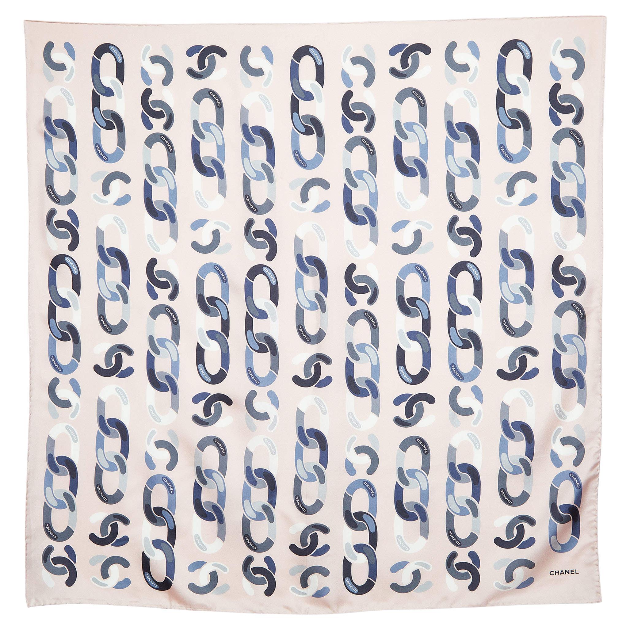 Chanel Light Pink CC Chain Print Silk Square Scarf For Sale