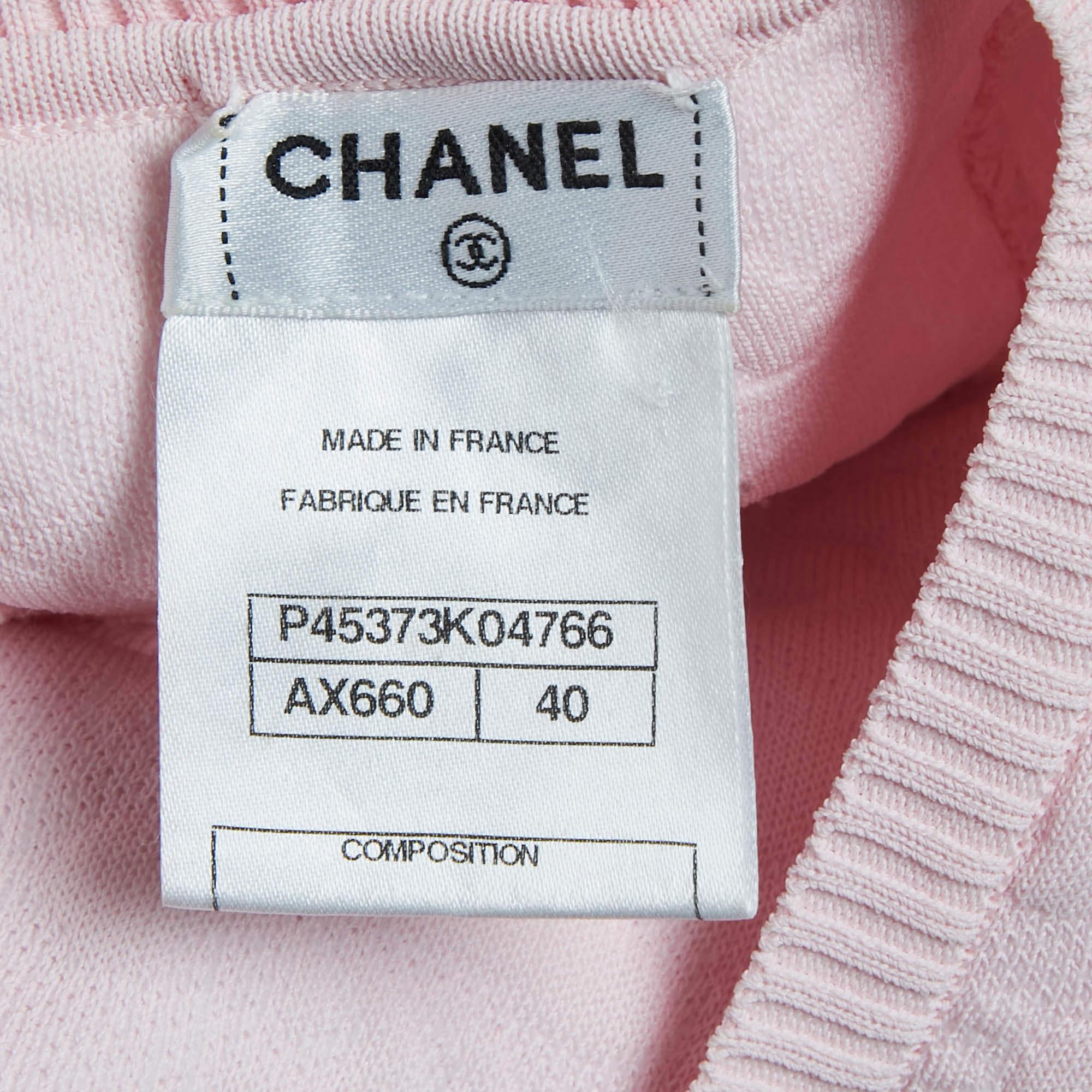 Women's Chanel Light Pink Floral Embossed Knit Sleeveless Flared Mini Dress M