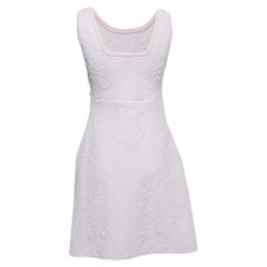 Chanel Light Pink Floral Embossed Knit Sleeveless Flared Mini Dress M