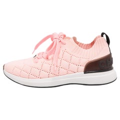 Chanel Light Pink Knit Fabric CC Lace Up Low Top Sneakers Size 36