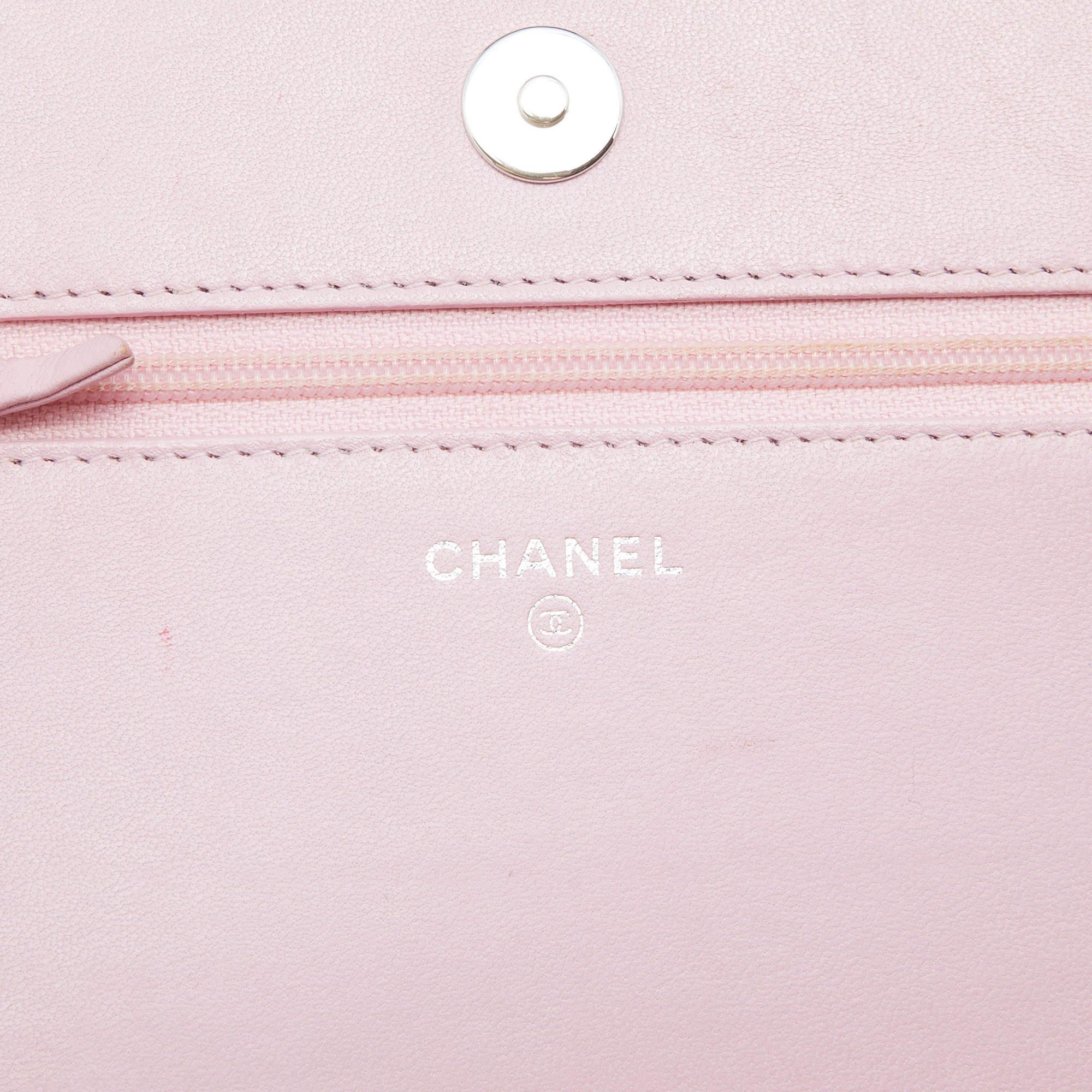 Chanel Light Pink Leather Crystals Embellished Boy Wallet On Chain 6