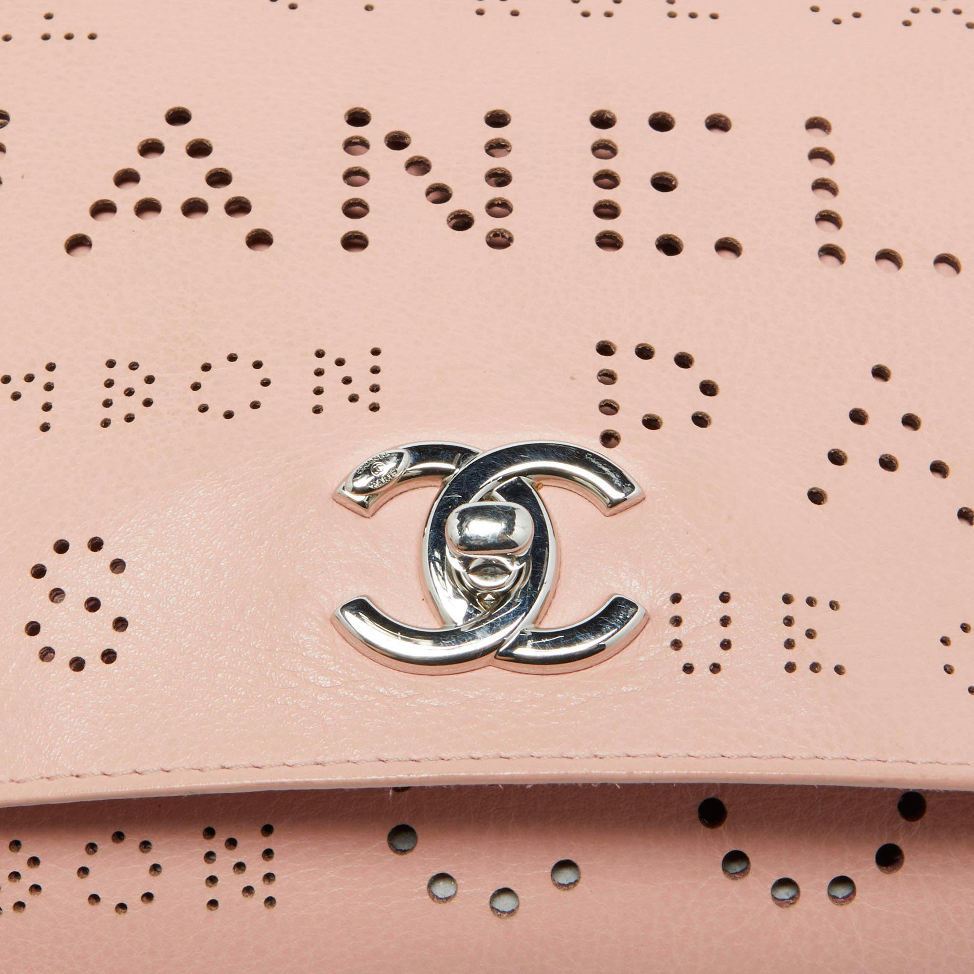 Chanel Light Pink Leather Perforated Logo Flap Bag 1