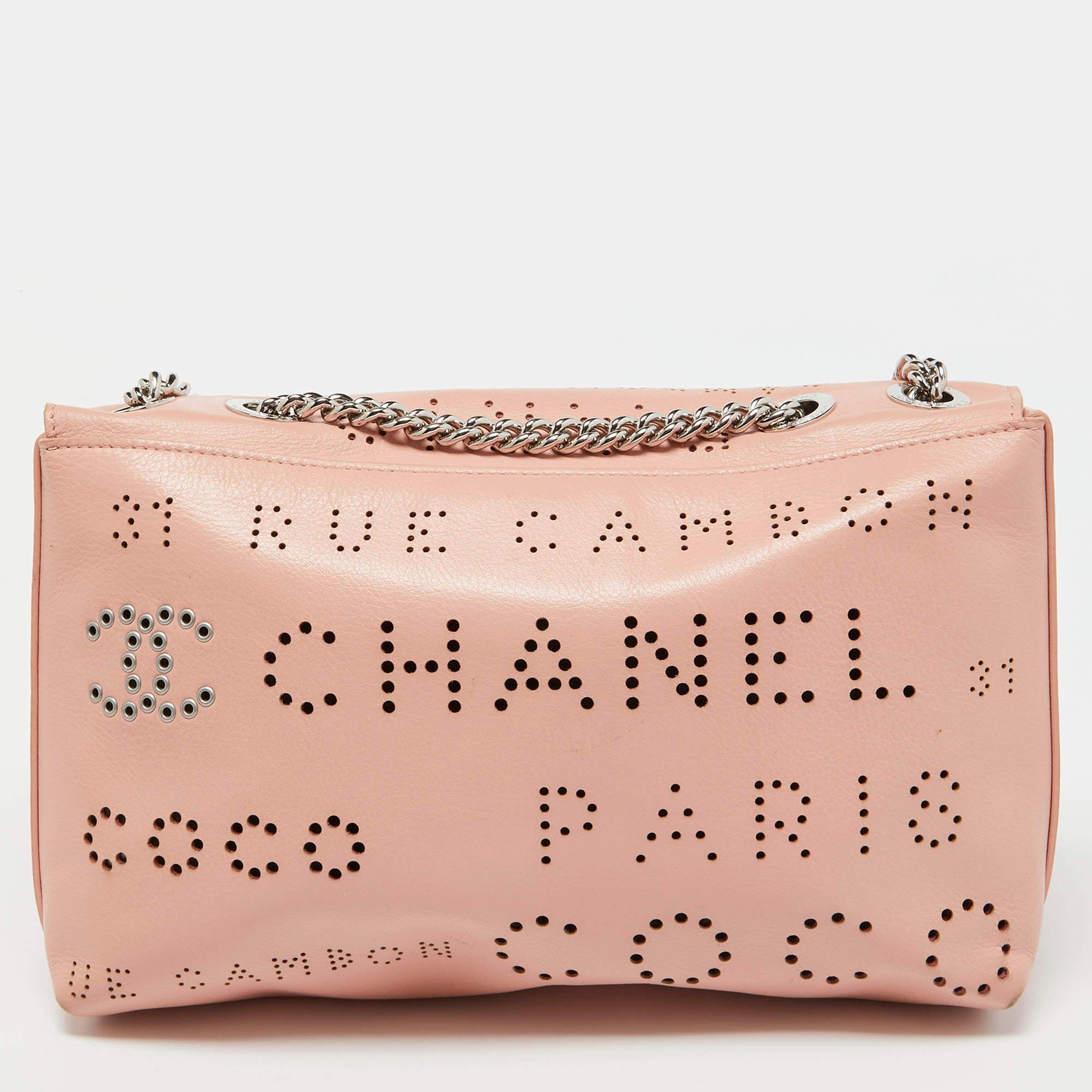 Chanel Light Pink Leather Perforated Logo Flap Bag 2