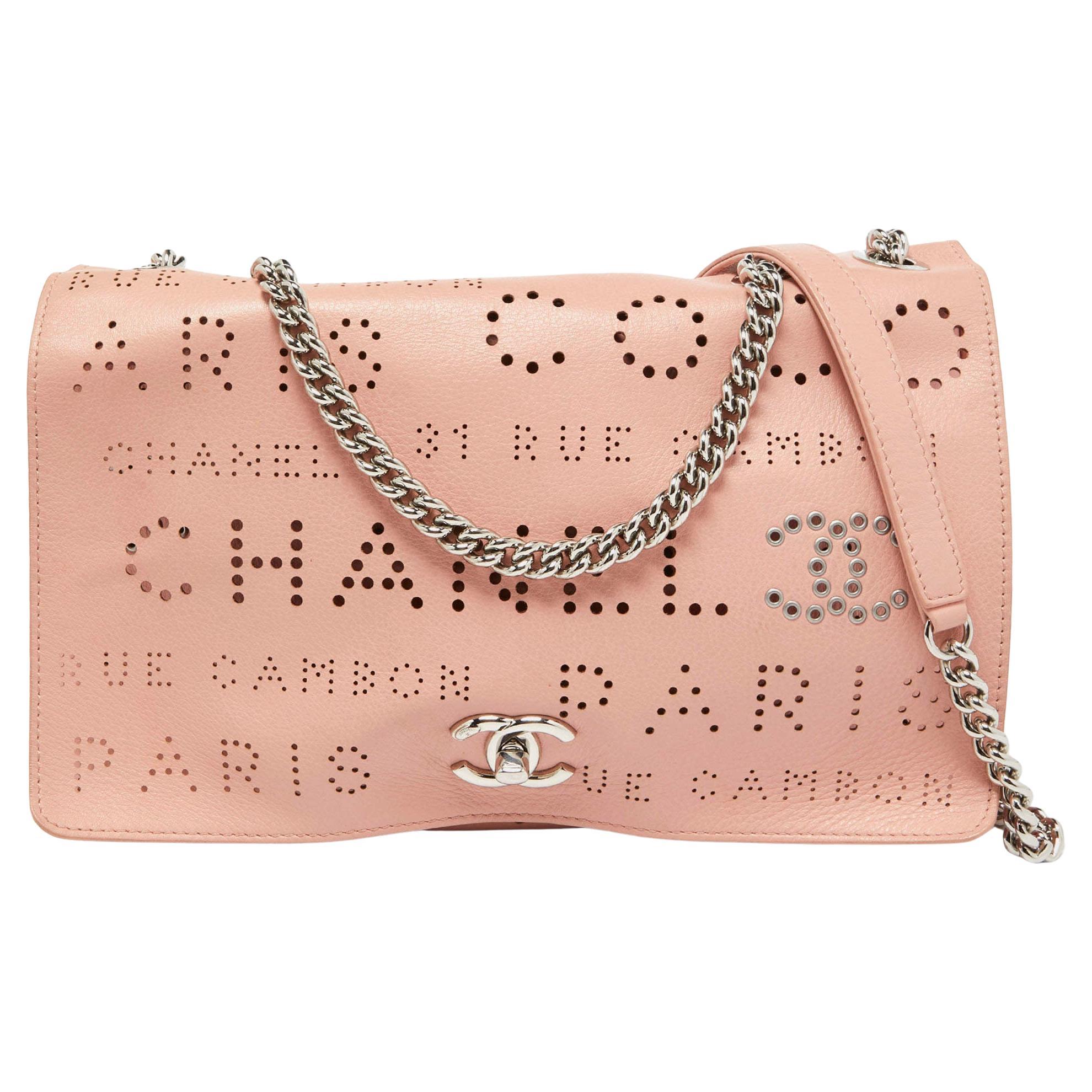 Chanel Light Pink Leather Perforated Logo Flap Bag