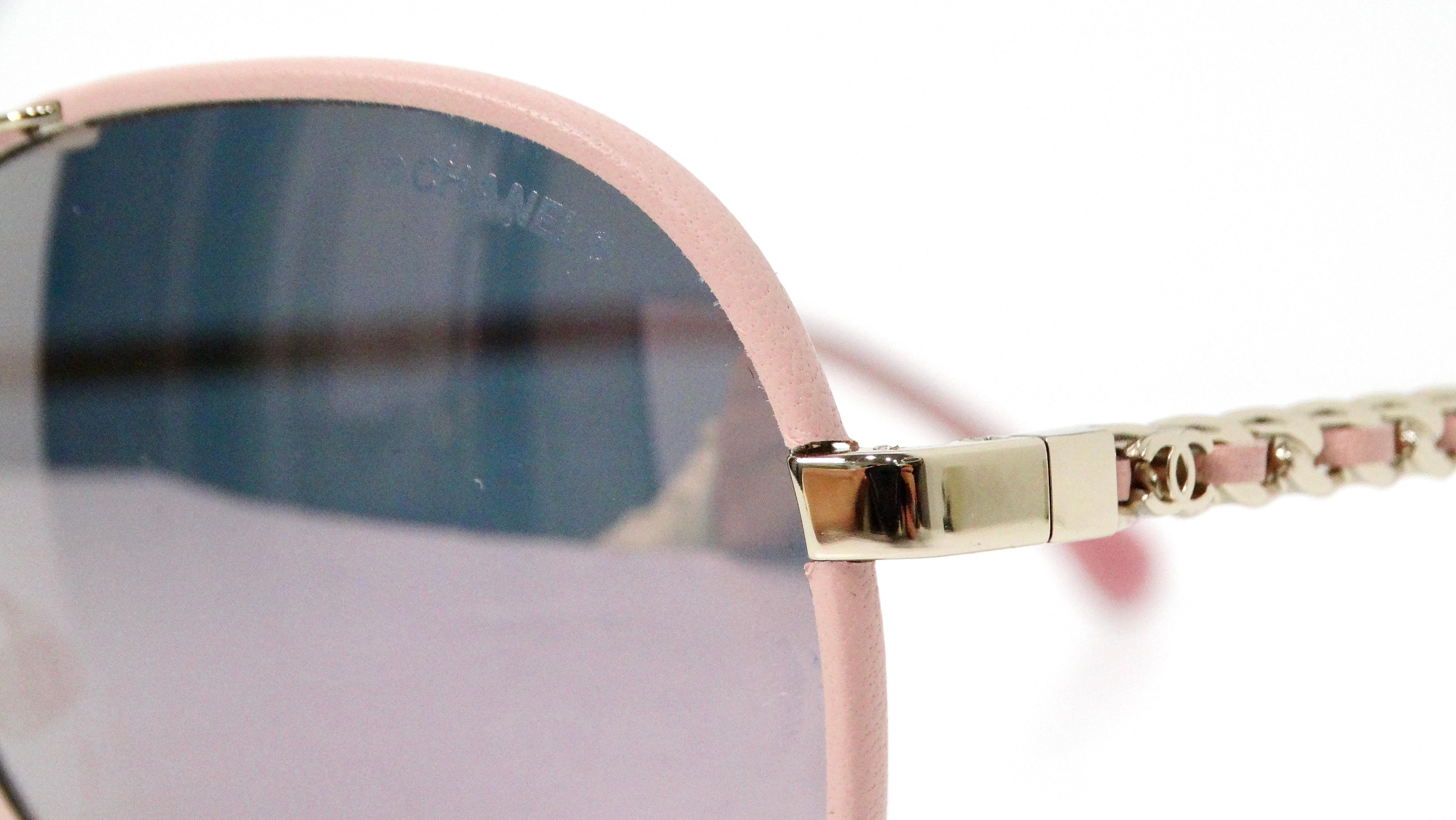 Gray Chanel Light Pink Metal Polarized Pilot Winter Aviator Sunglasses For Sale