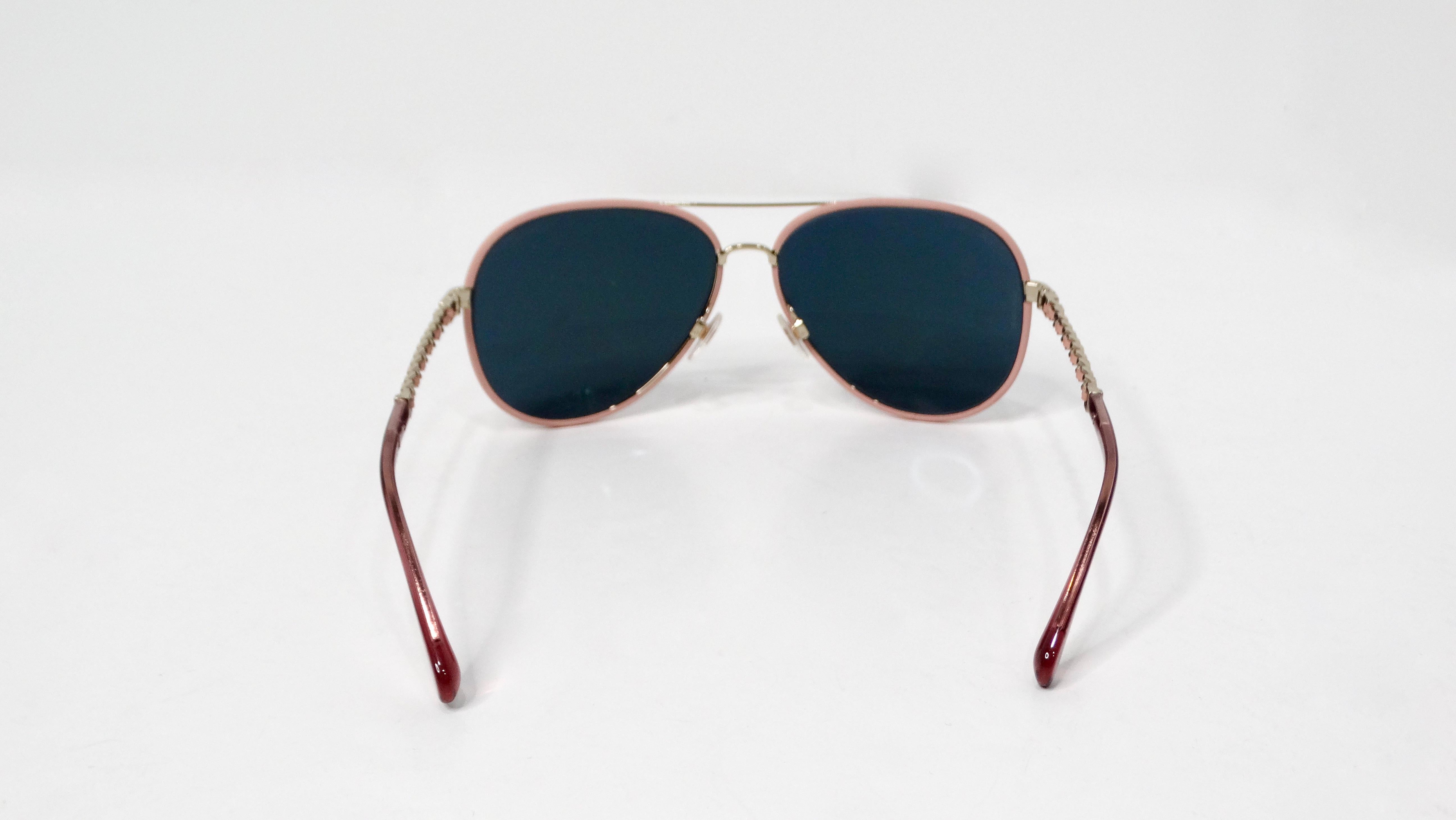 Women's Chanel Light Pink Metal Polarized Pilot Winter Aviator Sunglasses For Sale
