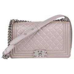 CHANEL Light Pink Metallic Quilted Lambskin Boy Medium