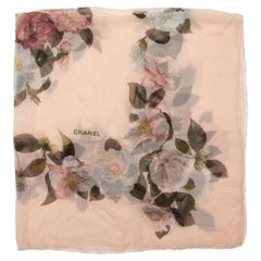 Chanel Light Pink & Multicolor Floral Print Silk Scarf