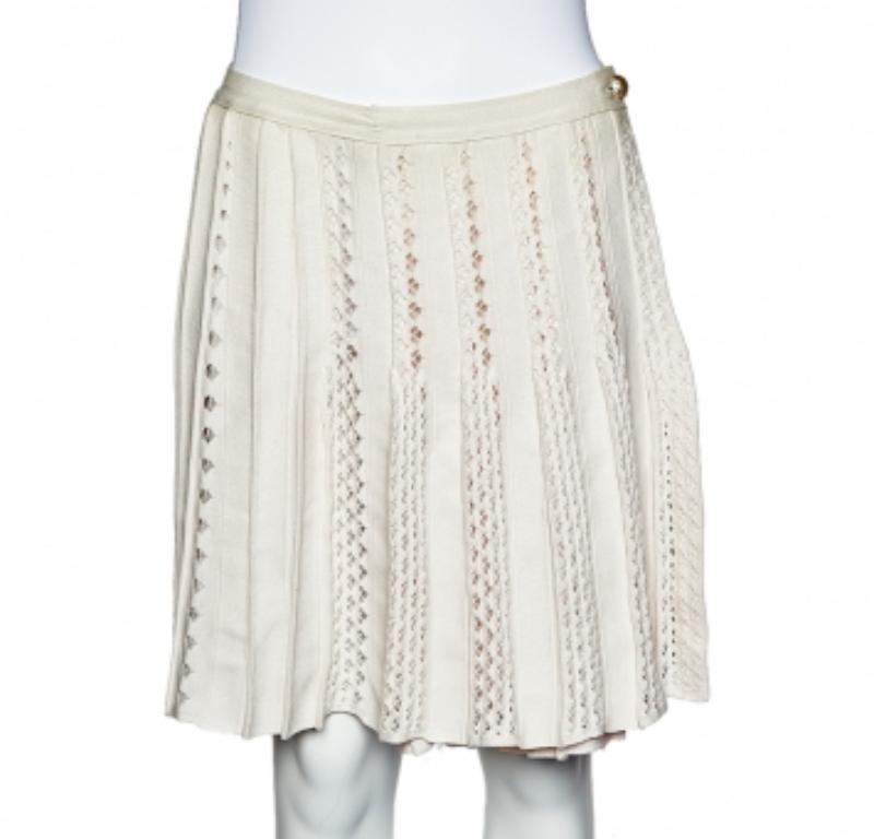 Chanel Falda rosa claro de punto perforado S Gris