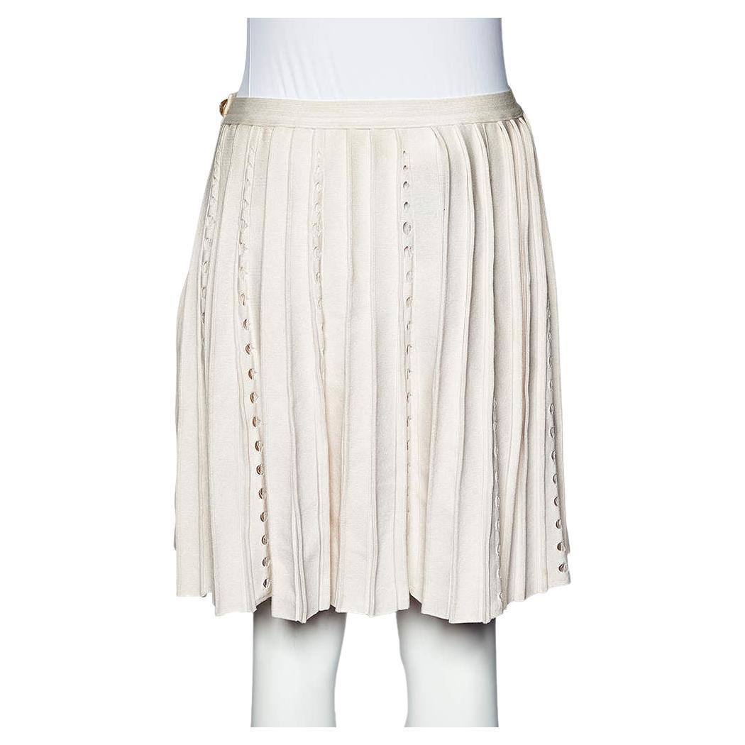 Chanel Light Pink Perforated Knit Faux Wrap Skirt S For Sale