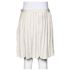 Used Chanel Light Pink Perforated Knit Faux Wrap Skirt S