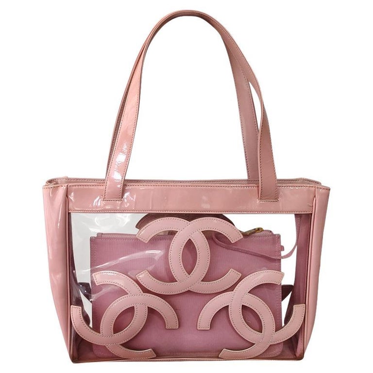 Chanel Triple CC Logo Small Pink Patent Leather Tote Shoulder Bag
