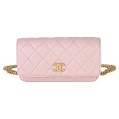 Chanel Light Pink Quilted Caviar Sweetheart Phone Holder With Chain