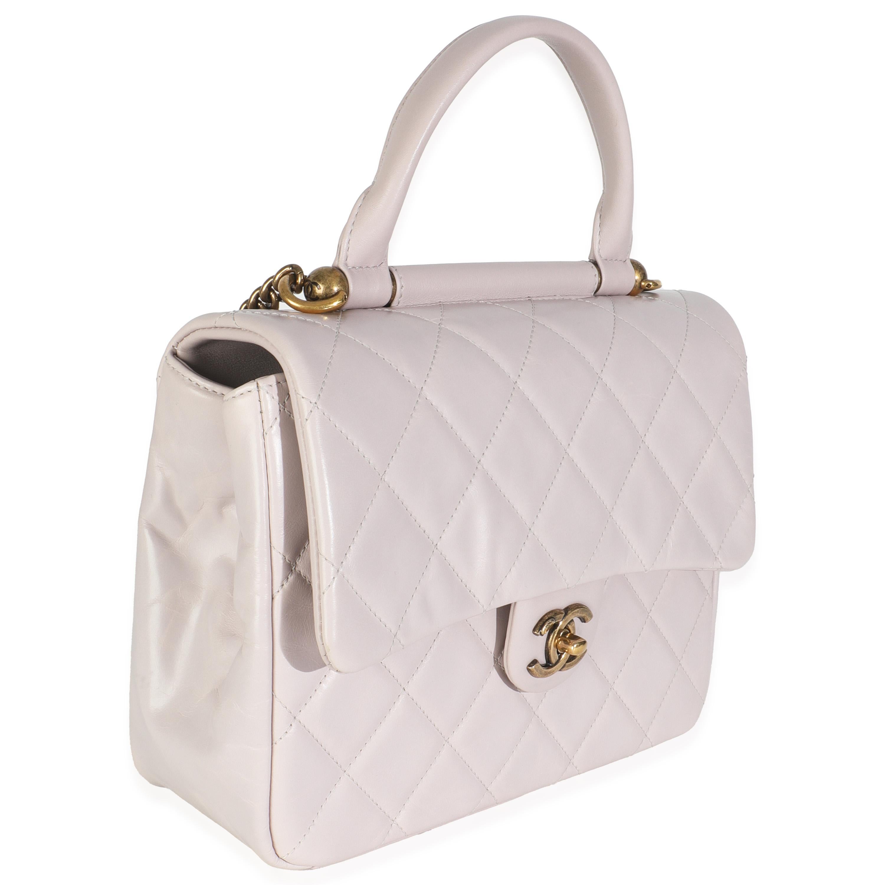 Beige Chanel Light Pink Quilted Glazed Calfskin Medium Gold Bar Top Handle Flap Bag en vente