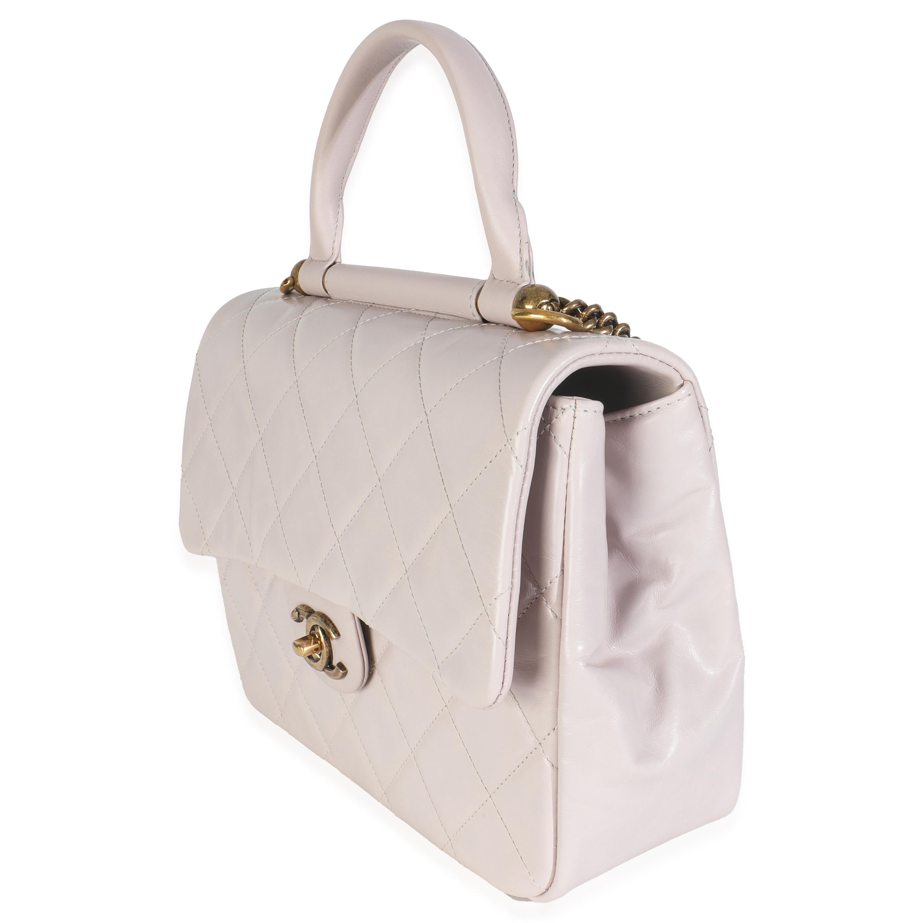 Chanel Light Pink Quilted Glazed Calfskin Medium Gold Bar Top Handle Flap Bag Excellent état - En vente à New York, NY