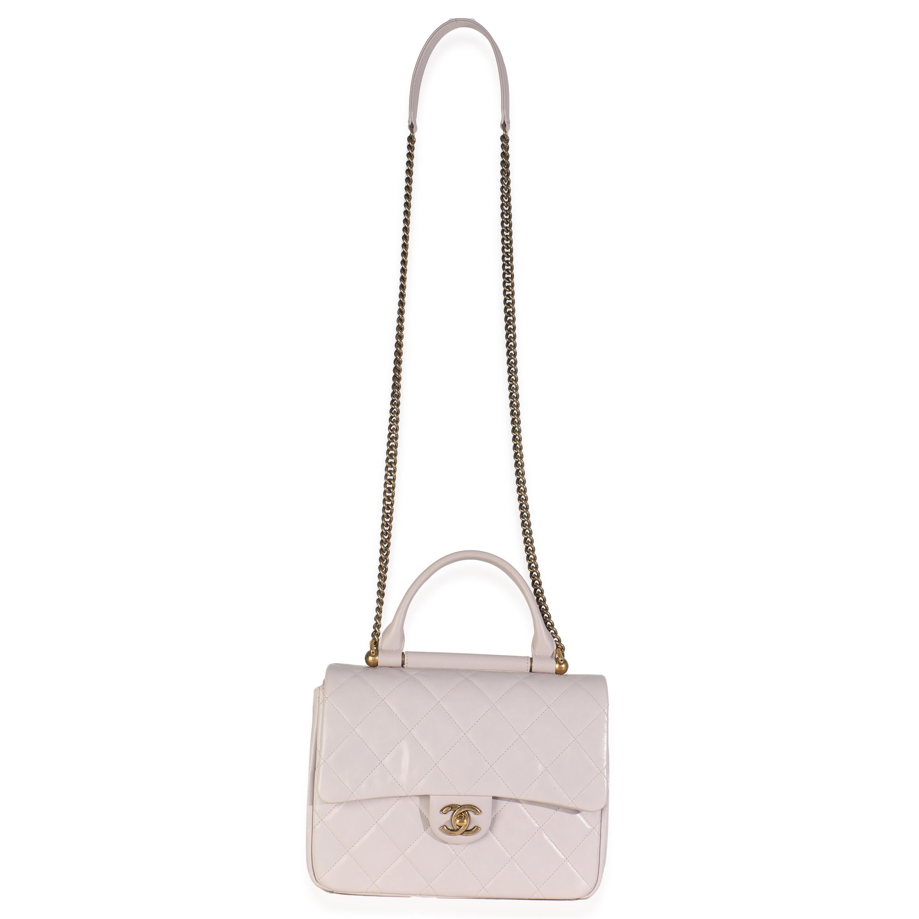 Chanel Light Pink Quilted Glazed Calfskin Medium Gold Bar Top Handle Flap Bag en vente 1