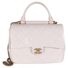 Chanel Light Pink Quilted Glazed Calfskin Medium Gold Bar Top Handle Flap Bag