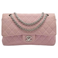 Chanel Light Pink Quilted Jersey Medium Classic Double Flap Bag