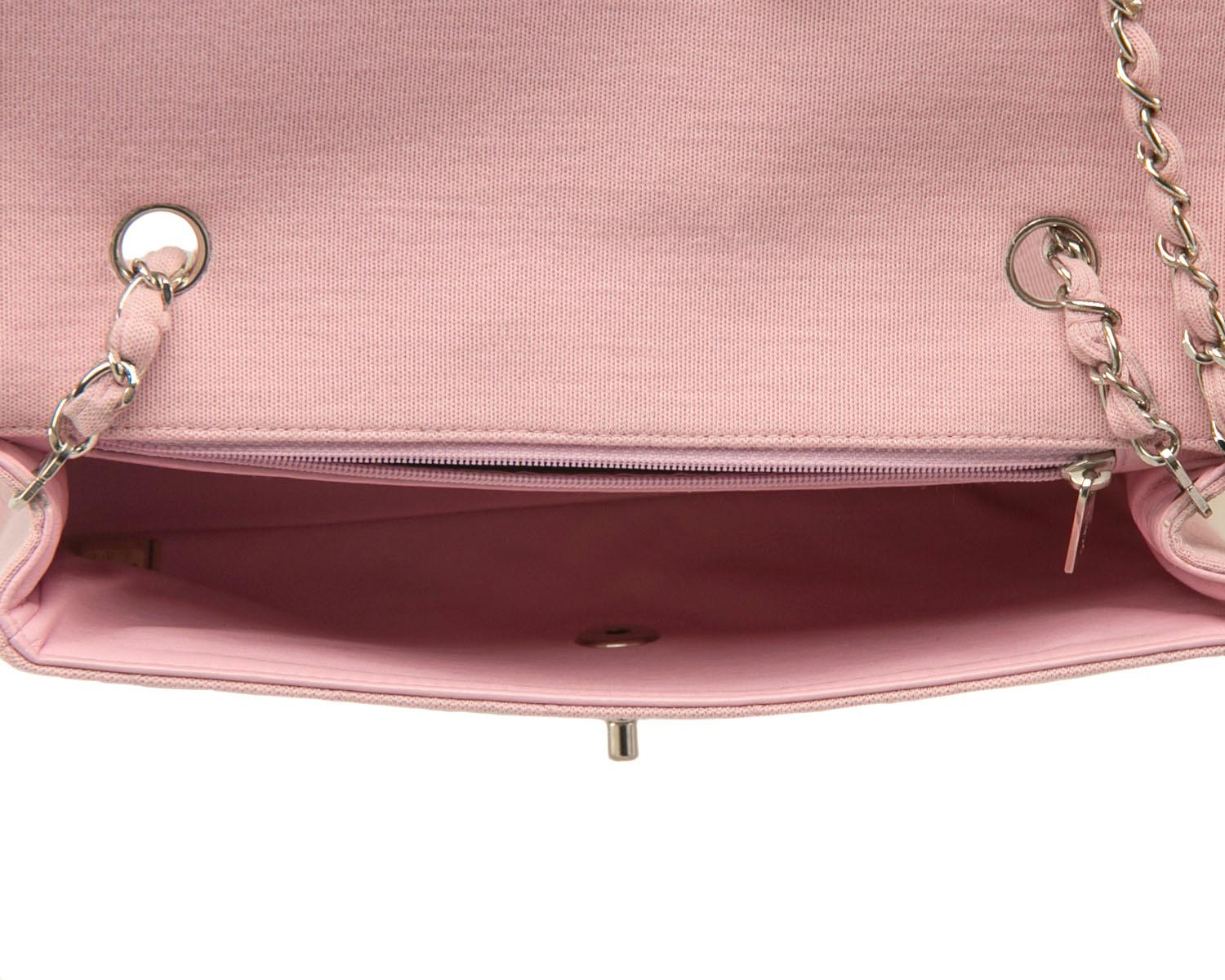 Women's Chanel Light Pink Quilted Jersey Medium Vintage Classic Single Flap Bag