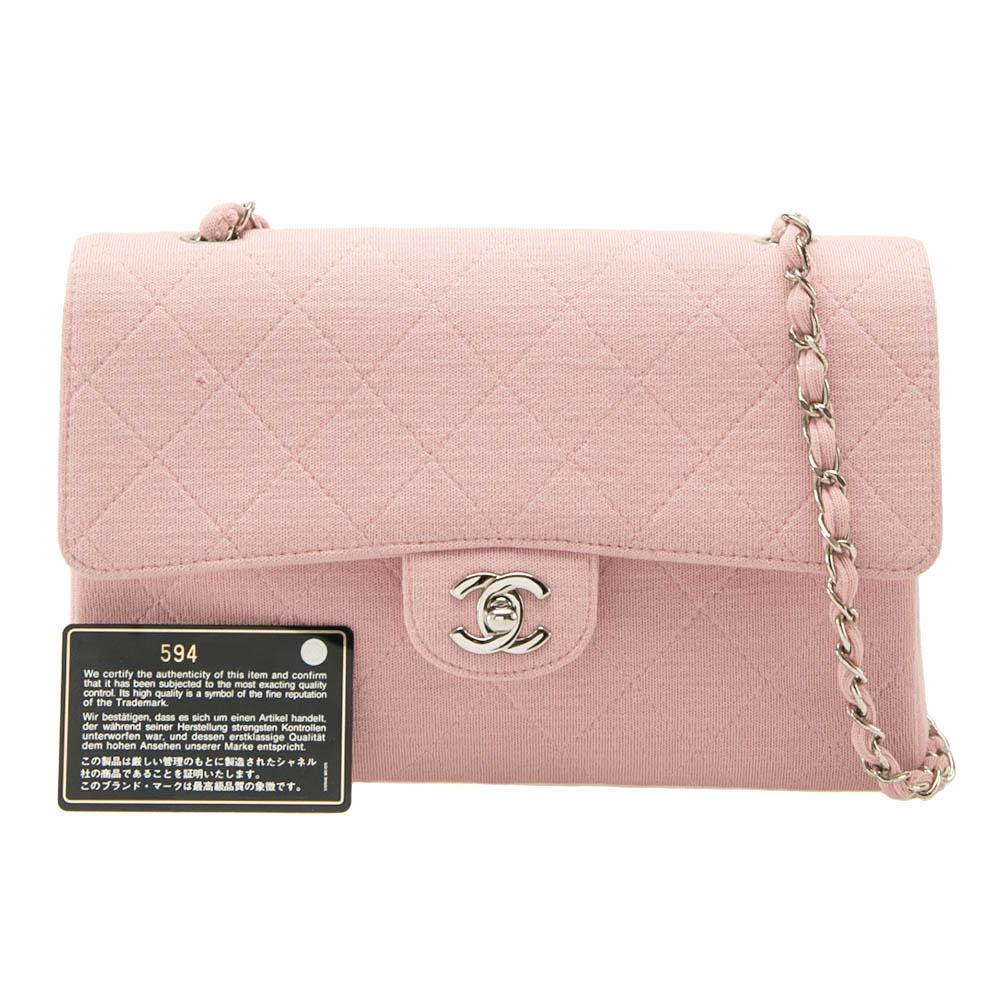 Chanel Light Pink Quilted Jersey Medium Vintage Classic Single Flap Bag 1