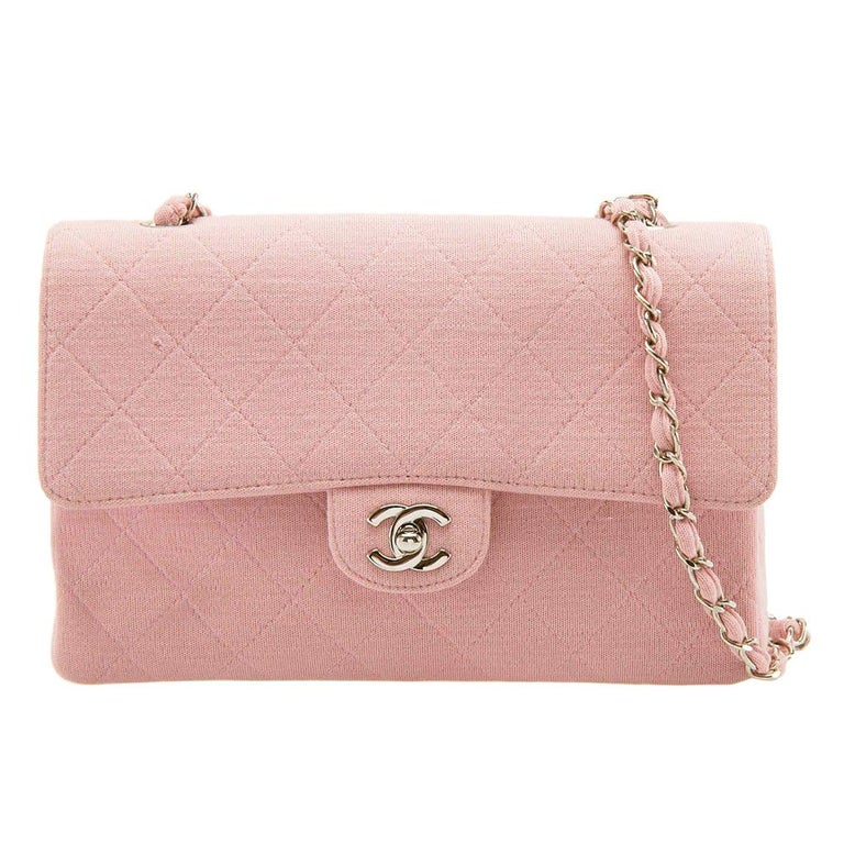 Chanel Light Pink Quilted Jersey Medium Vintage Classic Single Flap Bag