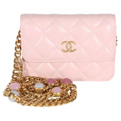 Chanel Light Pink Quilted Lambskin Jeweled Mini Wallet On Chain
