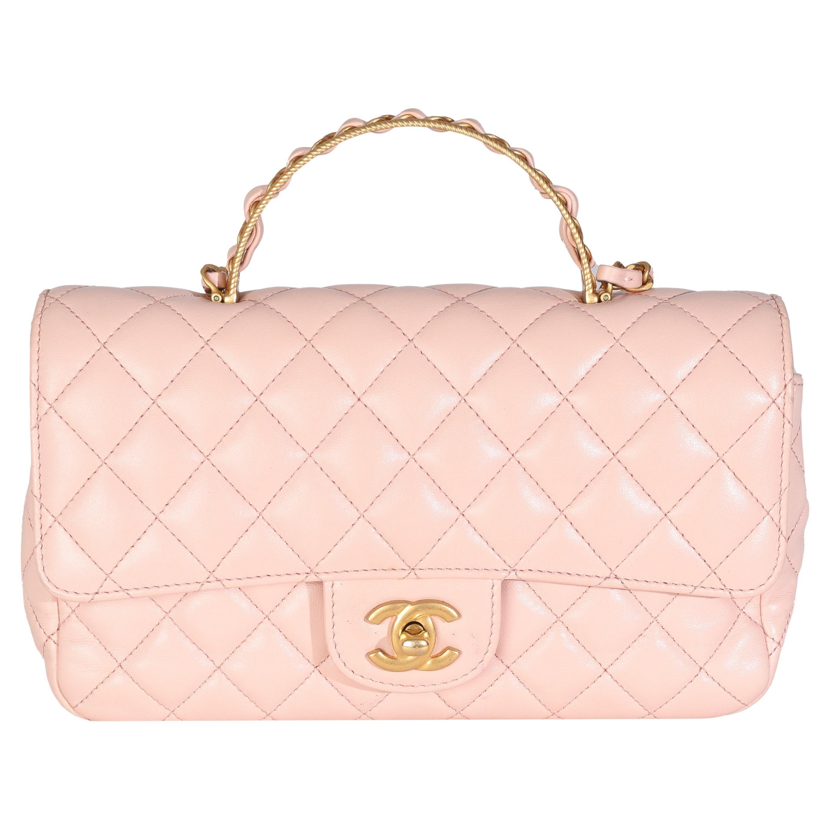 Chanel Hellrosa Gestepptes Lammfell Kleine Metall-Klappentasche