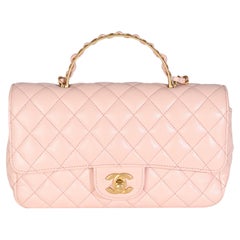 Chanel Hellrosa Gestepptes Lammfell Kleine Metall-Klappentasche