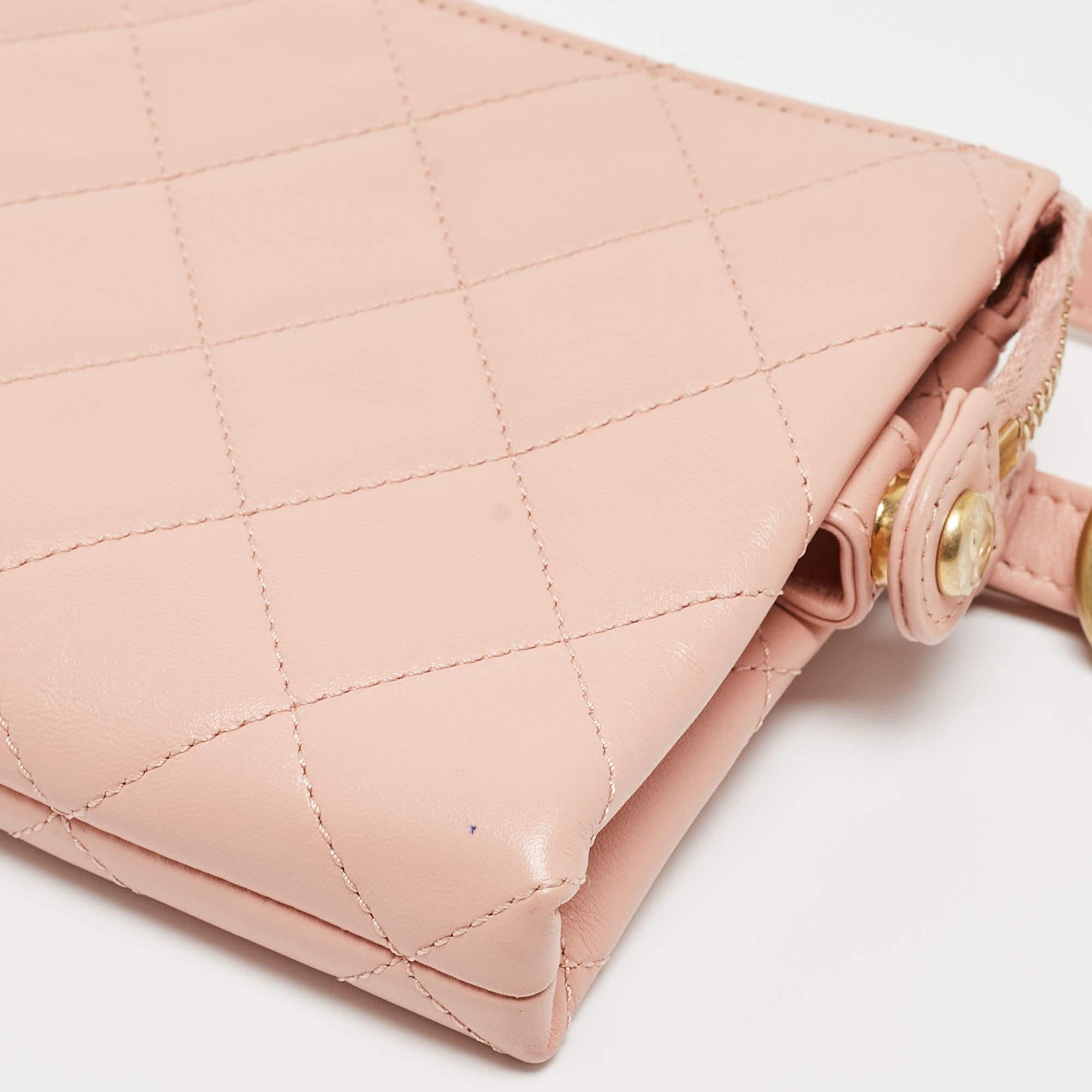 Chanel Light Pink Quilted Leather Logo Strap Belt Bag 6