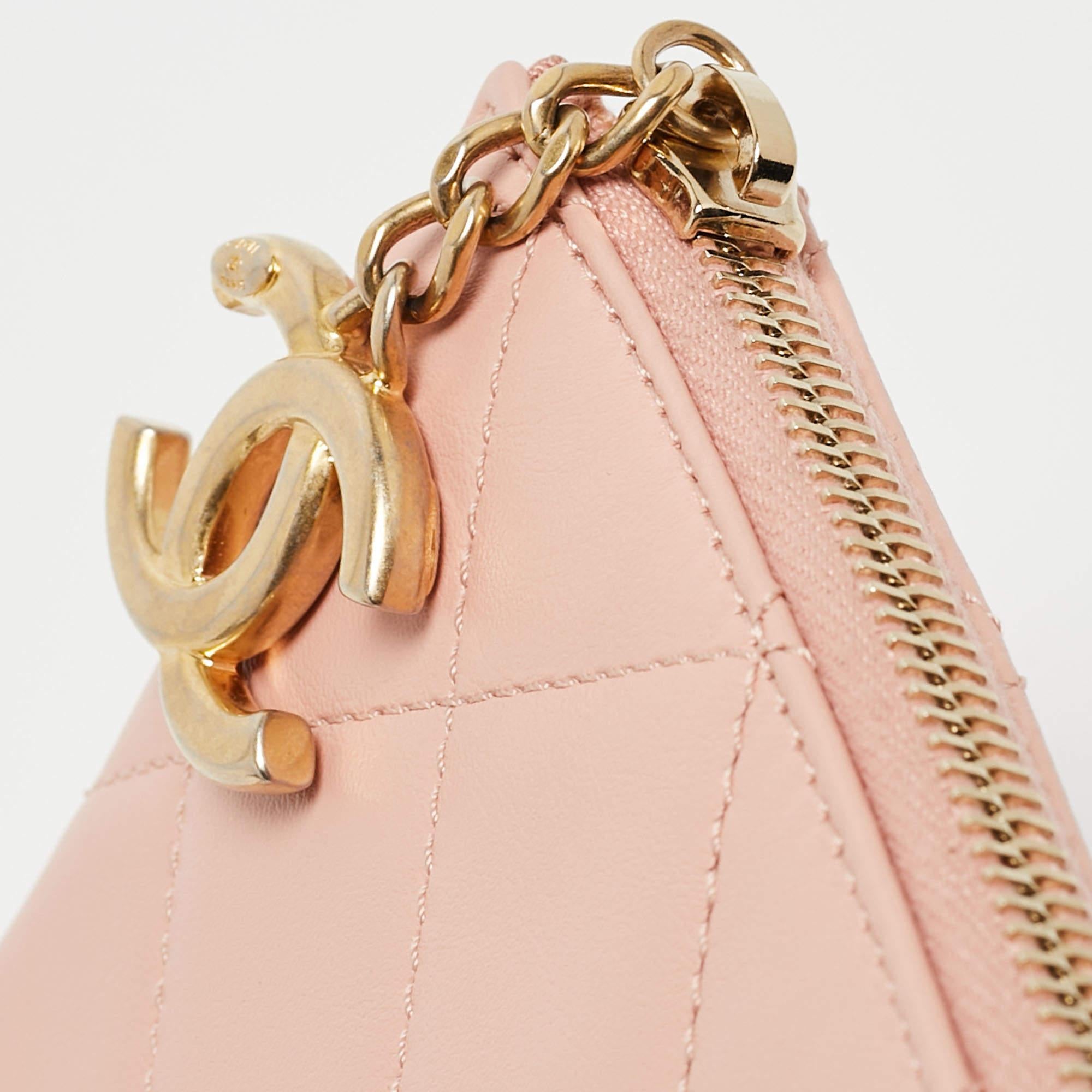 Chanel Light Pink Quilted Leather Logo Strap Belt Bag 9